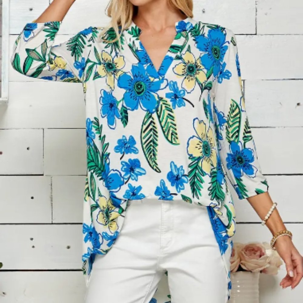 Blue and Yellow Floral Tunic